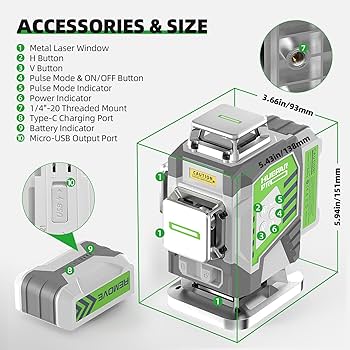 Laser Level, Huepar Pro Self Leveling 4 x 360° Green Cross